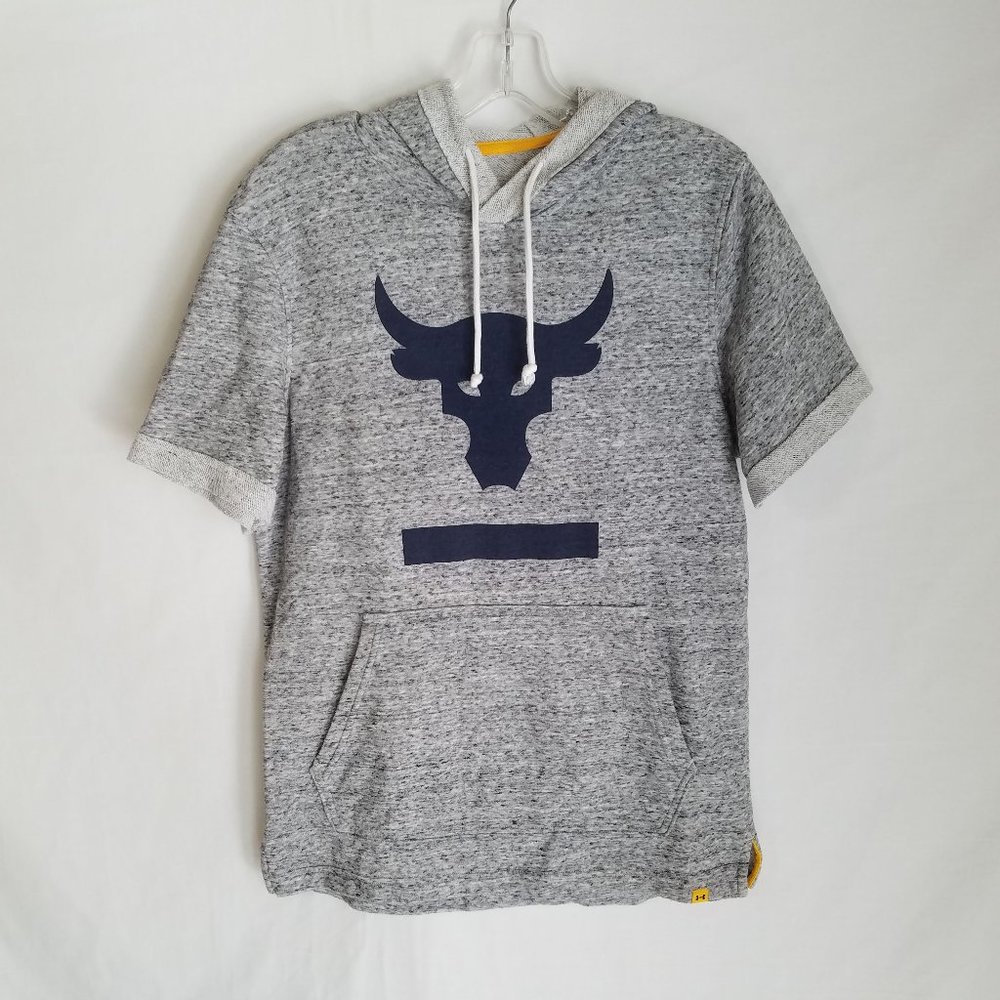 Under Armour Project Rock Gray Brahma Short Sleeve Terry Hoodie Mens Small
